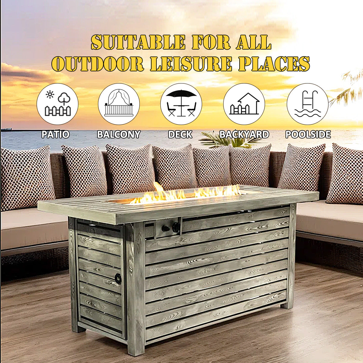 AJ Enjoy 54'' Rectangular Propane/Natural Gas Fire Pit Table
