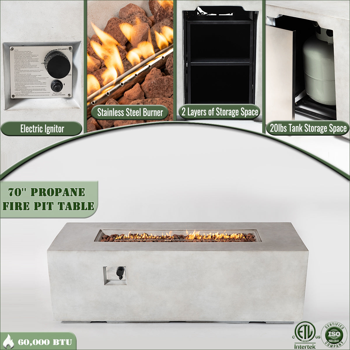 AJ Enjoy 70'' Rectangular Concrete Propane/Natural Gas Fire Pit Table