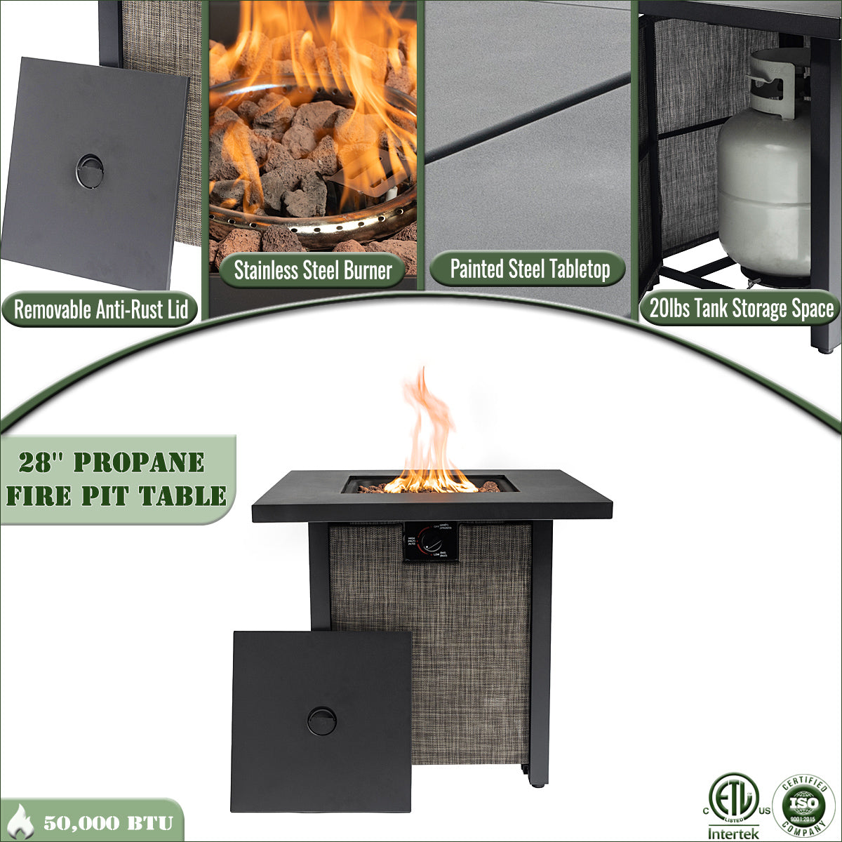 AJ Enjoy 28" Square Propane/Natural Gas Fire Pit Table