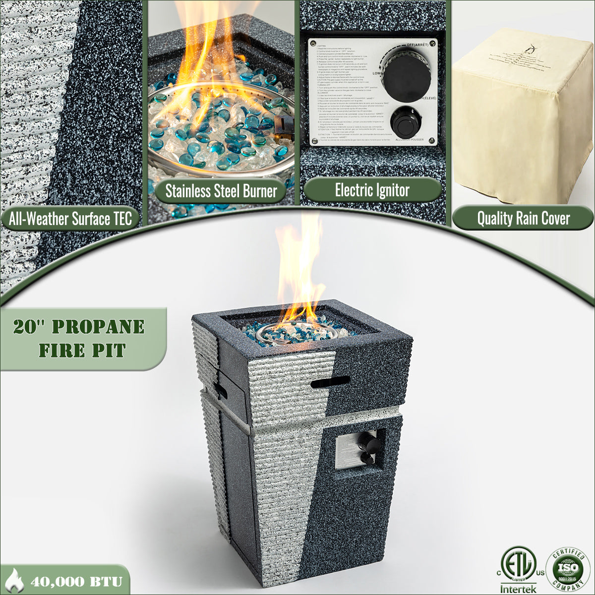AJ Enjoy 20'' Column Concrete Propane/Natural Gas Fire Pit
