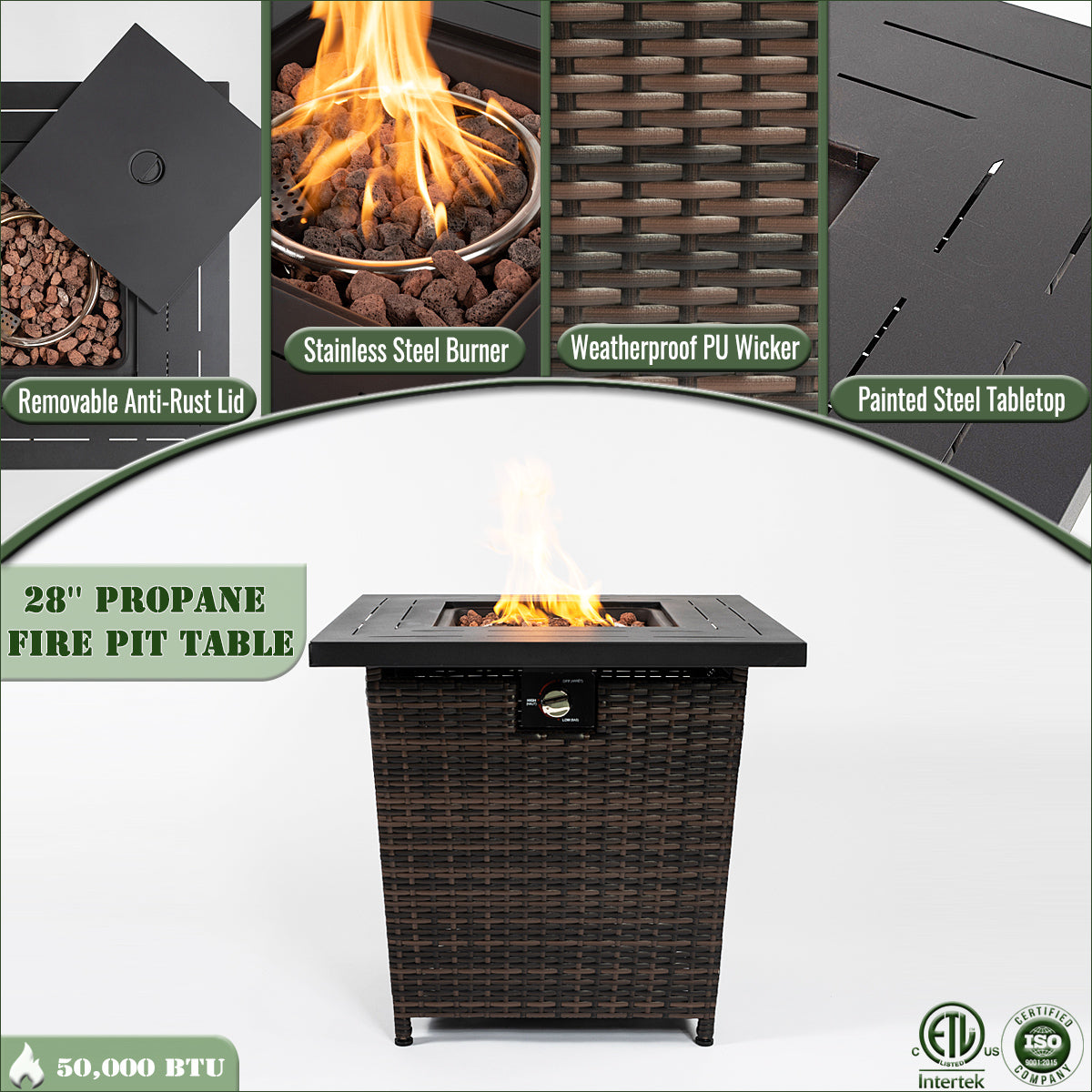 AJ Enjoy 28'' Square Wicker Propane/Natural Gas Fire Pit Table