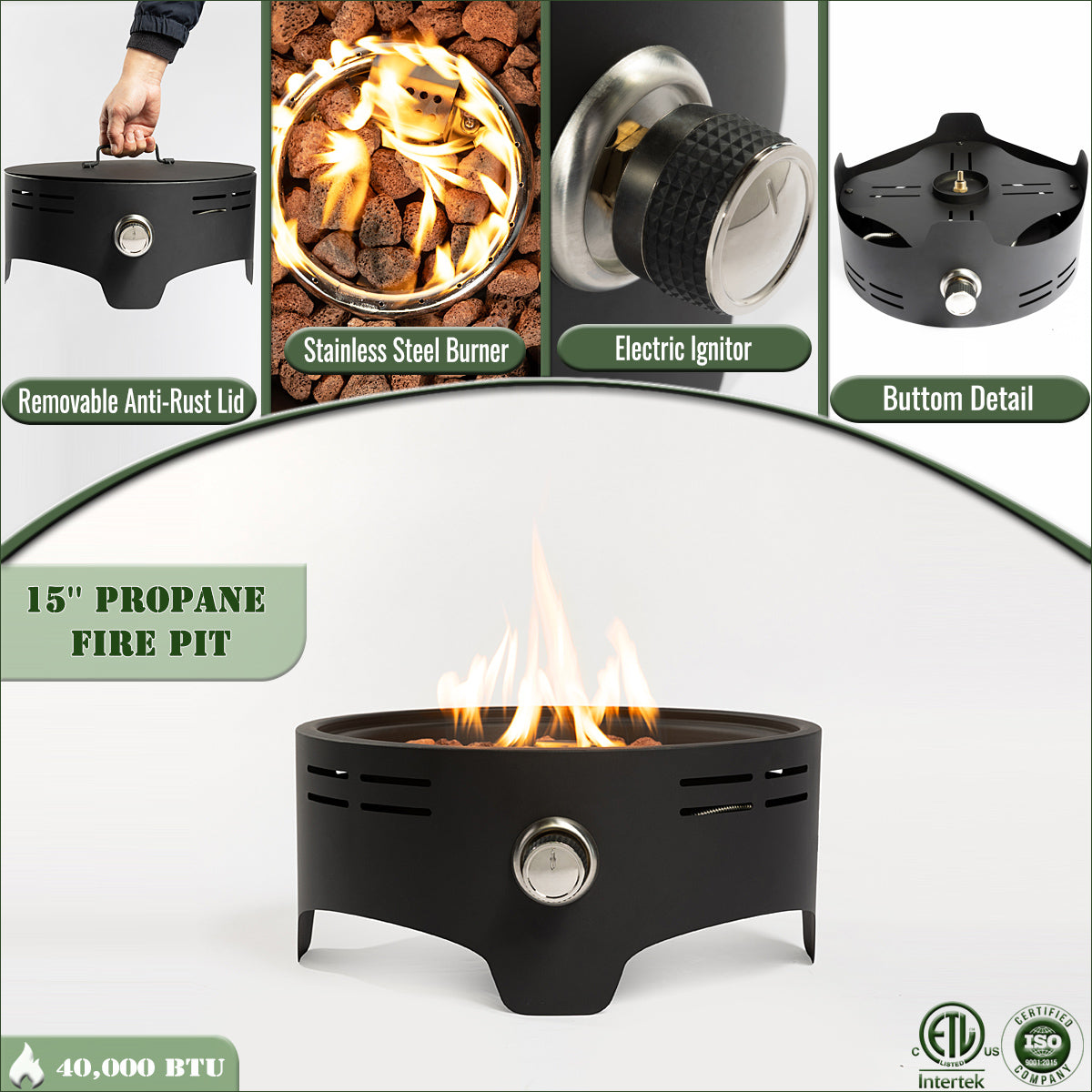 AJ Enjoy 15'' Round Propane Gas Camping Fire Pit