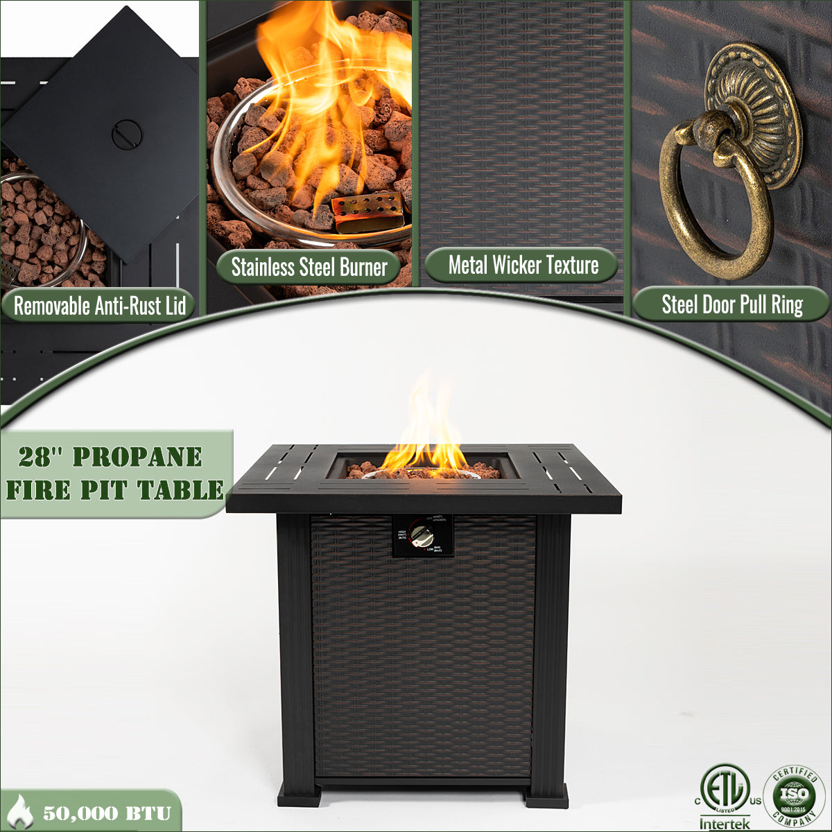 AJ Enjoy 28" Square Propane/Natural Gas Fire Pit Table