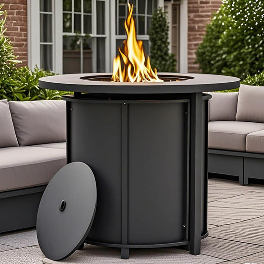 AJ Enjoy 30'' Round Propane/Natural Gas Fire Pit Table, Black