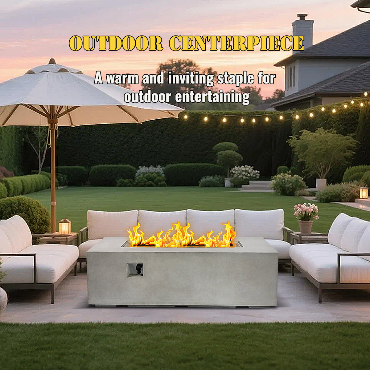 AJ Enjoy 70'' Rectangular Concrete Propane/Natural Gas Fire Pit Table