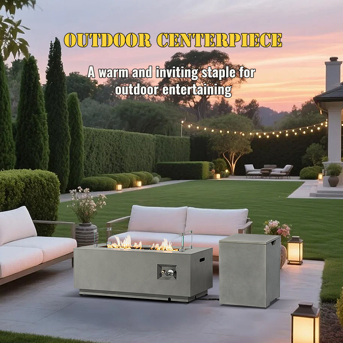 AJ Enjoy 42'' 2-Piece Rectangular Steel Propane/Natural Gas Fire Pit Table Set