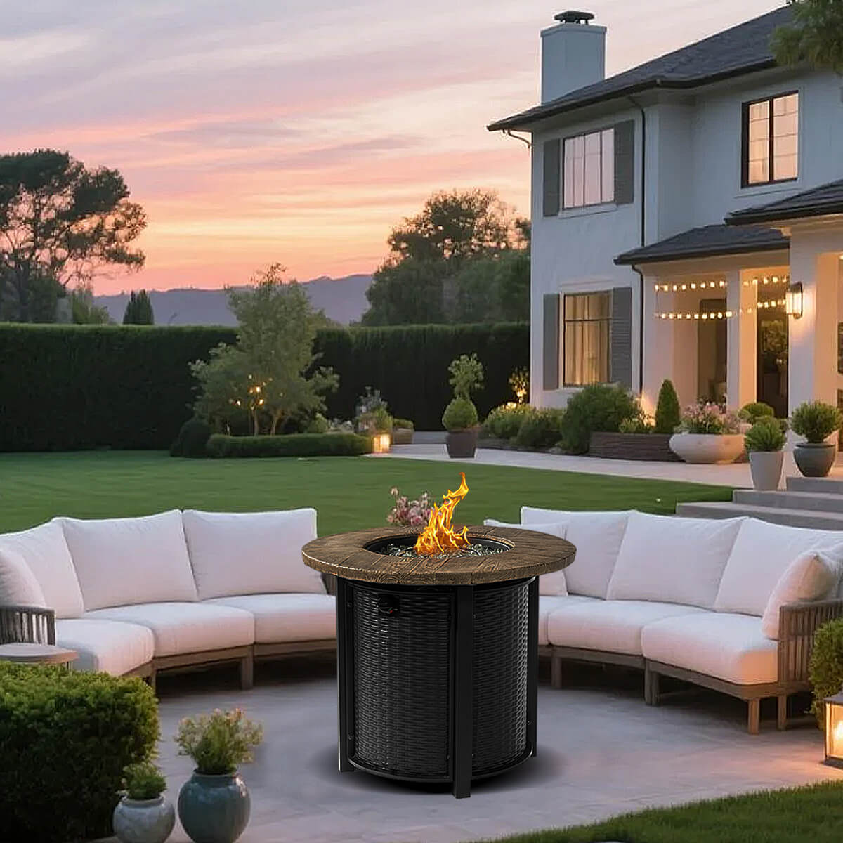 AJ Enjoy 30'' Round Wicker Propane/Natural Gas Fire Pit Table, 2 Colors