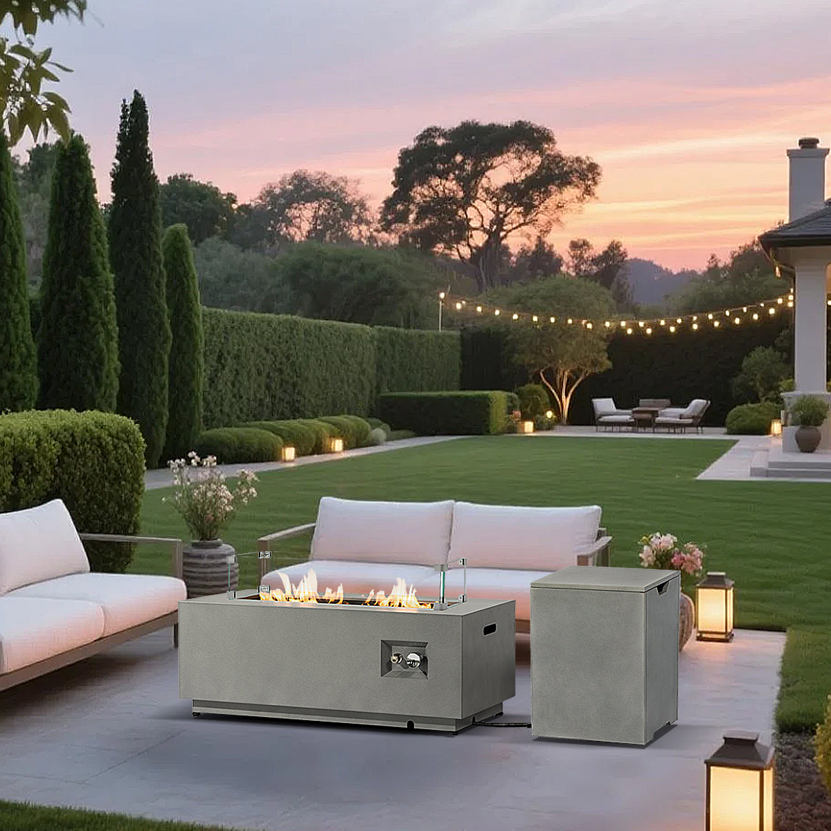 AJ Enjoy 42'' 2-Piece Rectangular Steel Propane/Natural Gas Fire Pit Table Set