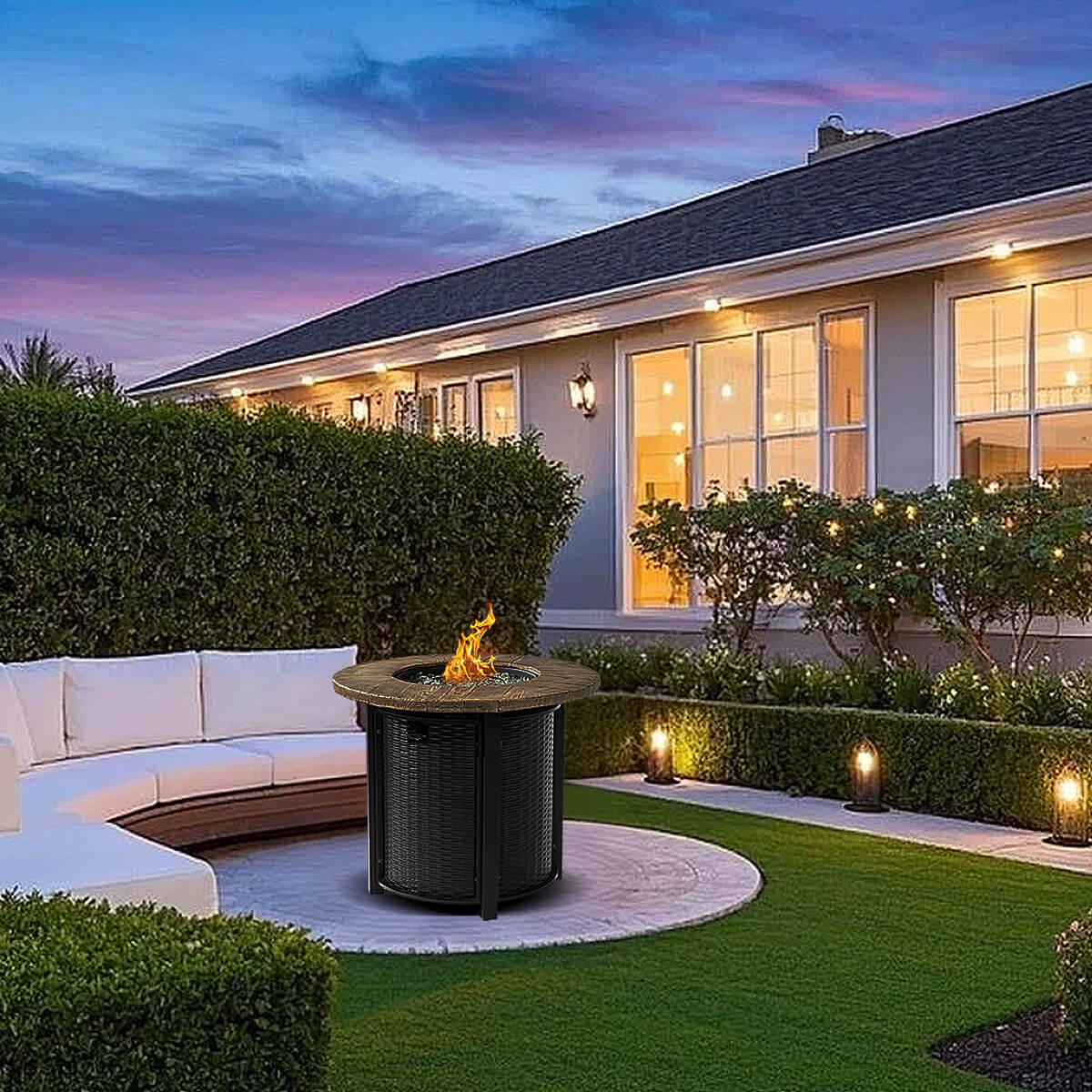 AJ Enjoy 30'' Round Wicker Propane/Natural Gas Fire Pit Table, 2 Colors