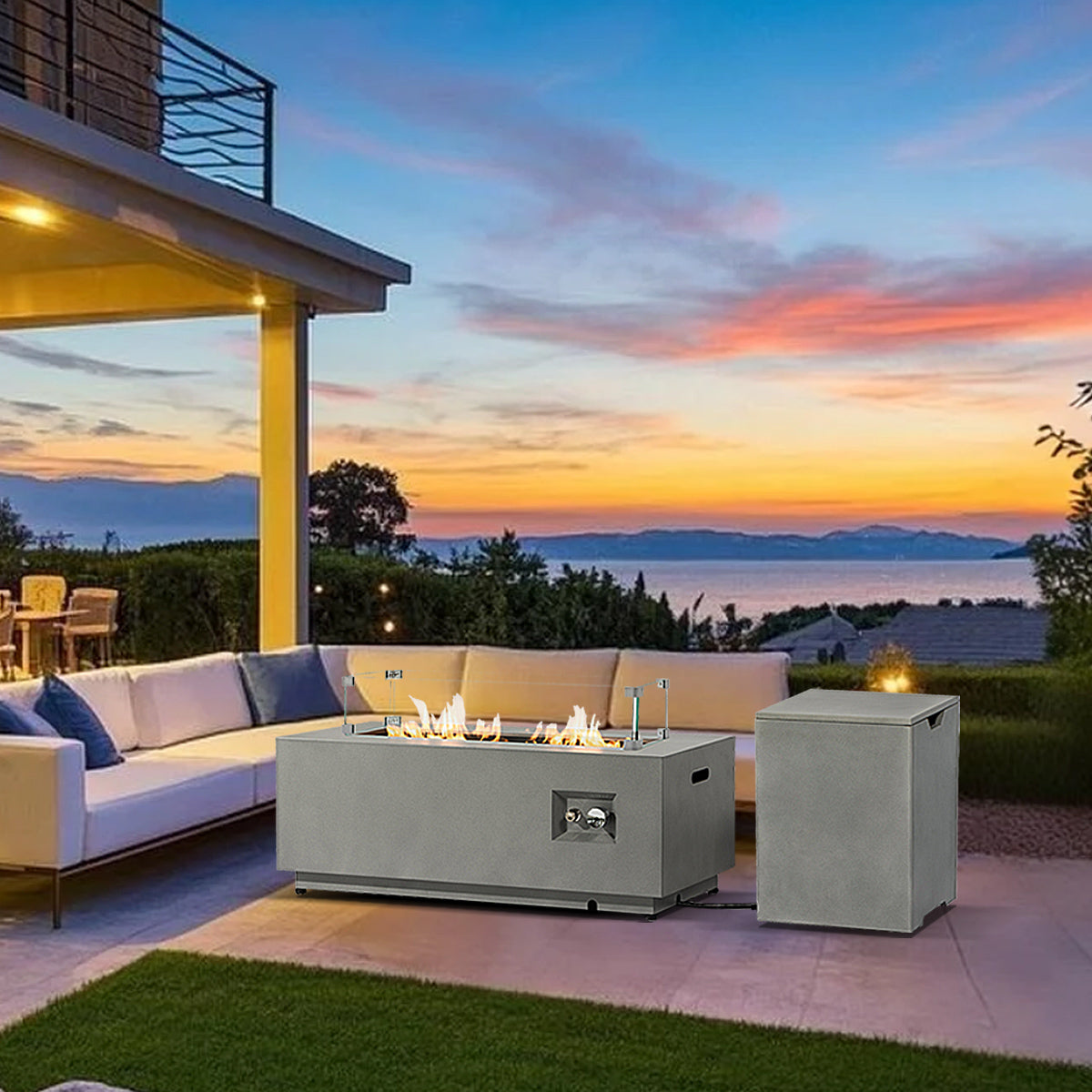 AJ Enjoy 42'' 2-Piece Rectangular Steel Propane/Natural Gas Fire Pit Table Set