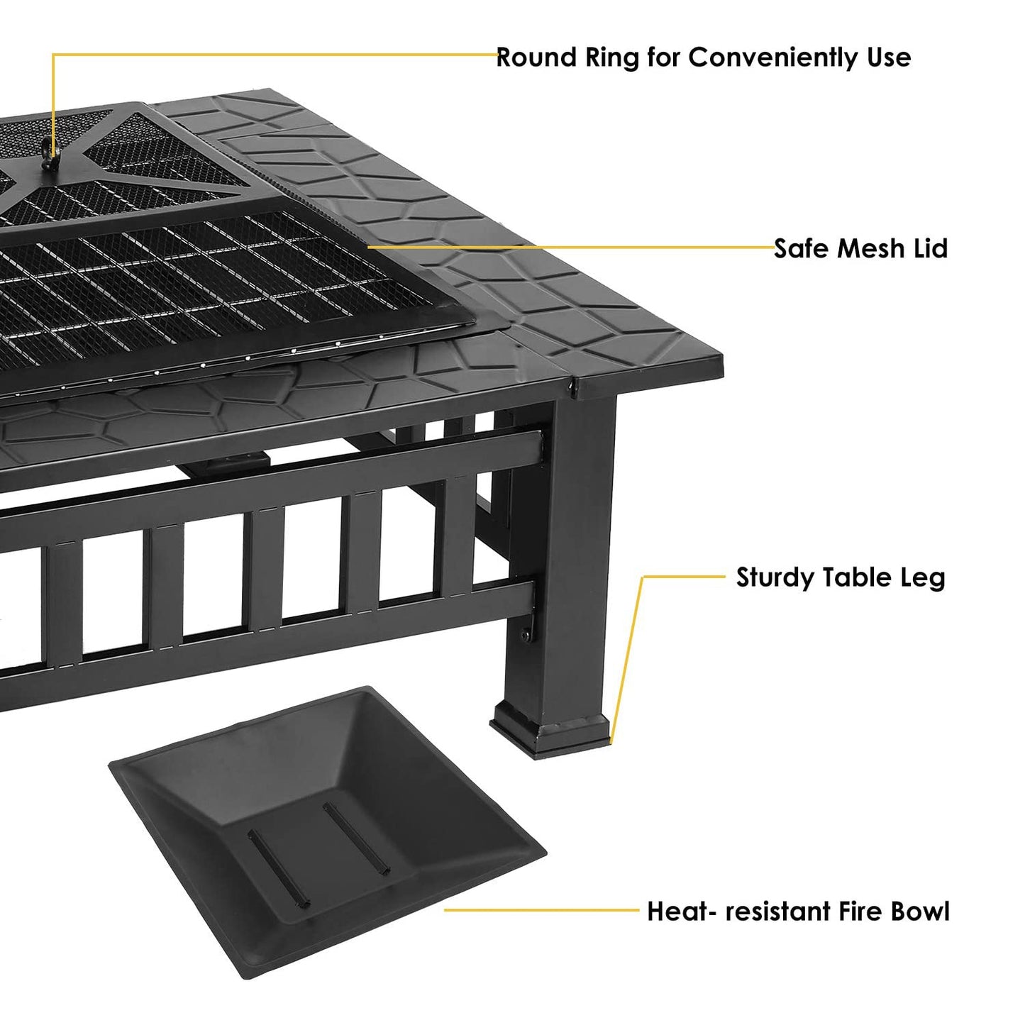 Charcoal Fire Pit with Cover-Antique Finish