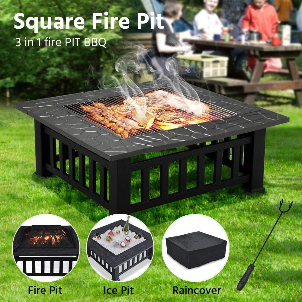 Charcoal Fire Pit with Cover-Antique Finish
