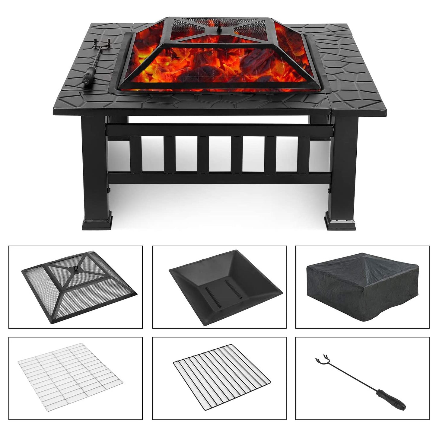 Charcoal Fire Pit with Cover-Antique Finish