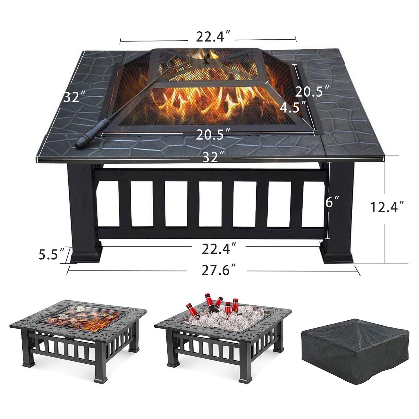 Charcoal Fire Pit with Cover-Antique Finish