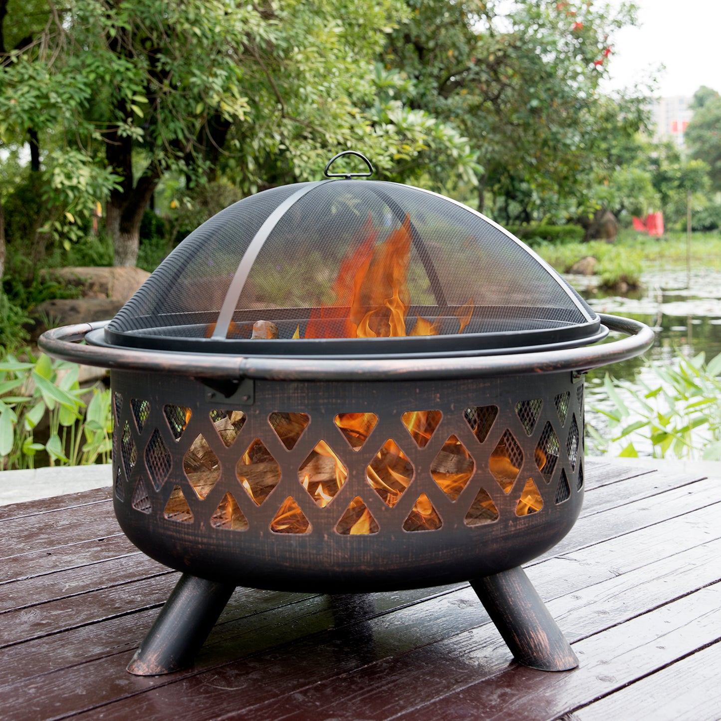 Iron fire pit wood burning