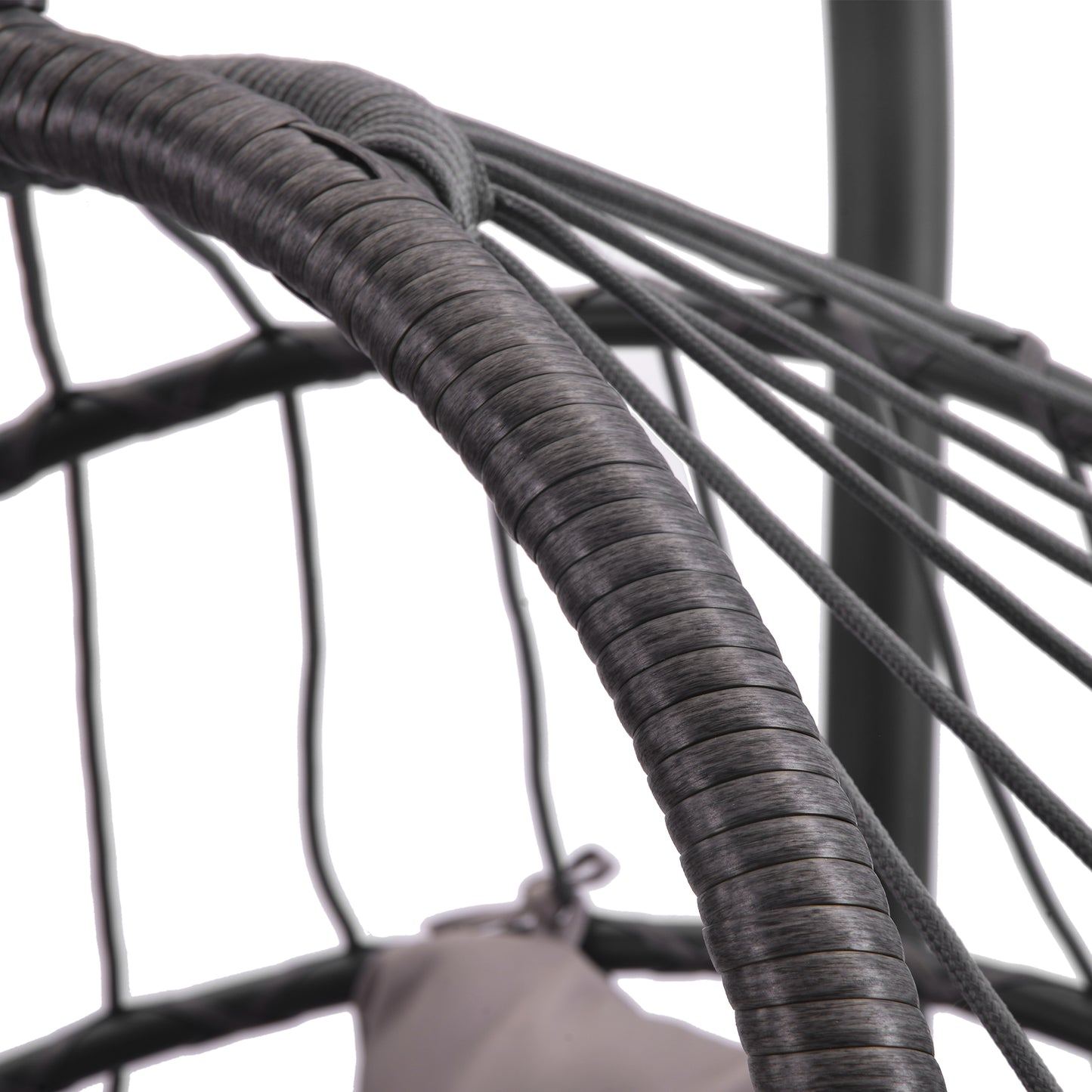 Hammock chair with stand, dark grey cushion, PE wicker rattan, aluminum frame