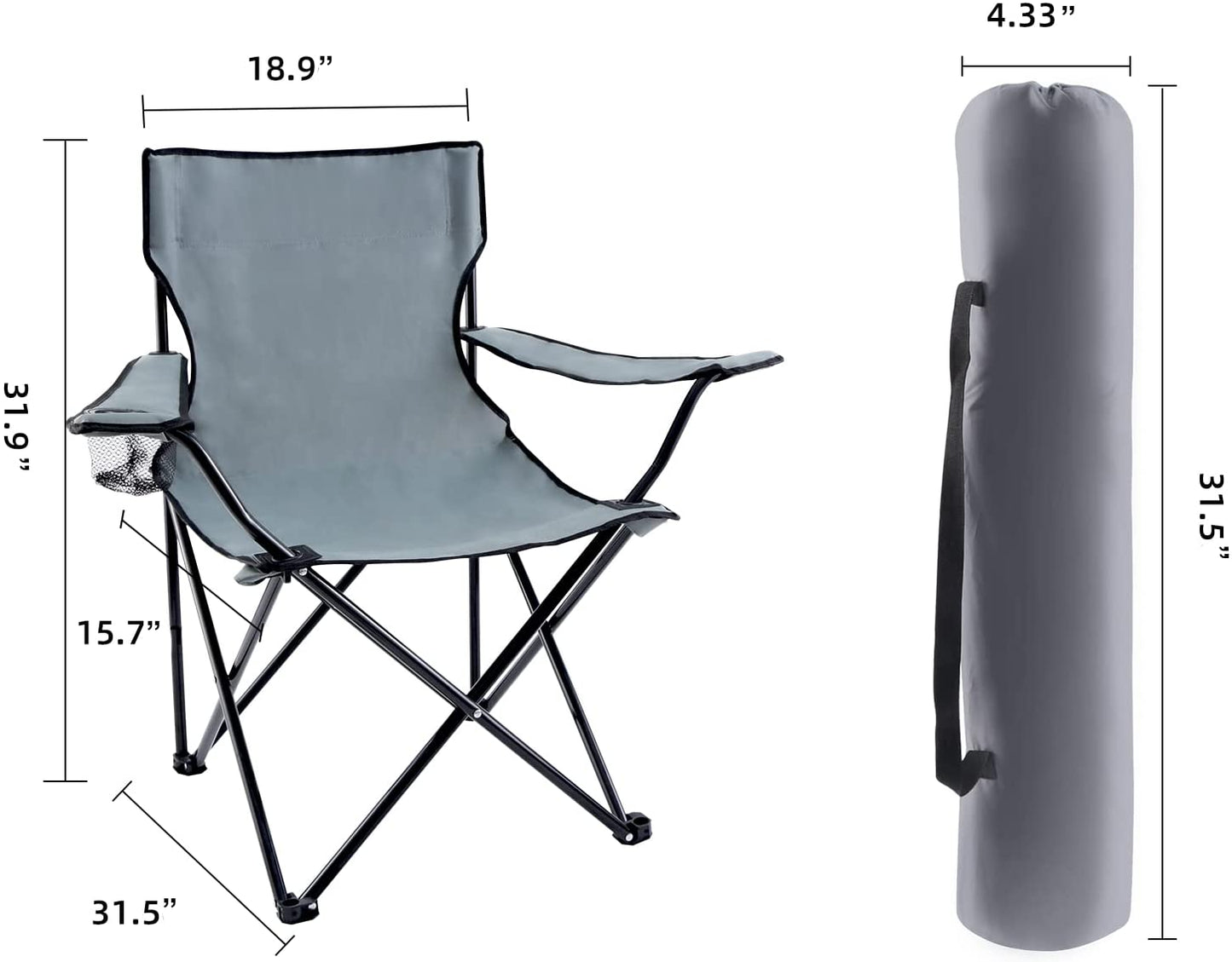 Portable Folding Grey Camping Chair, Large