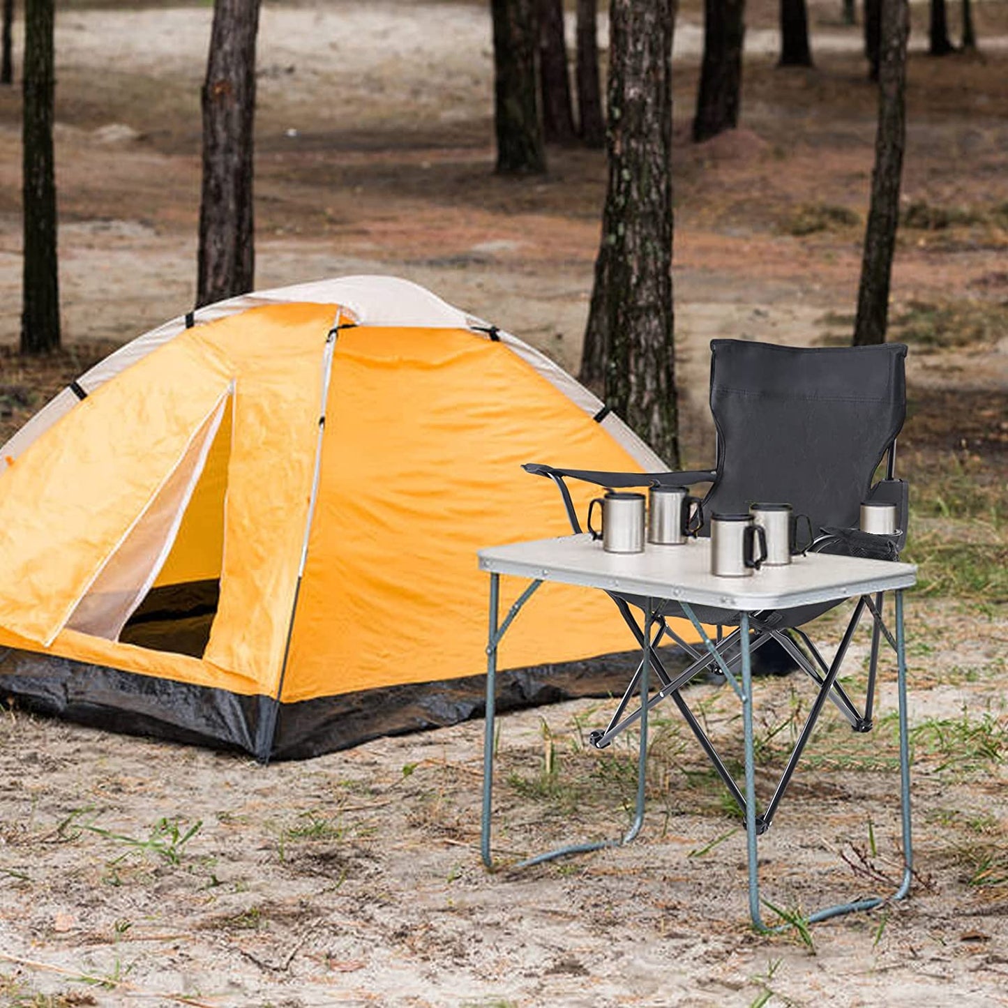 Portable Folding Black Camping Chair, Large