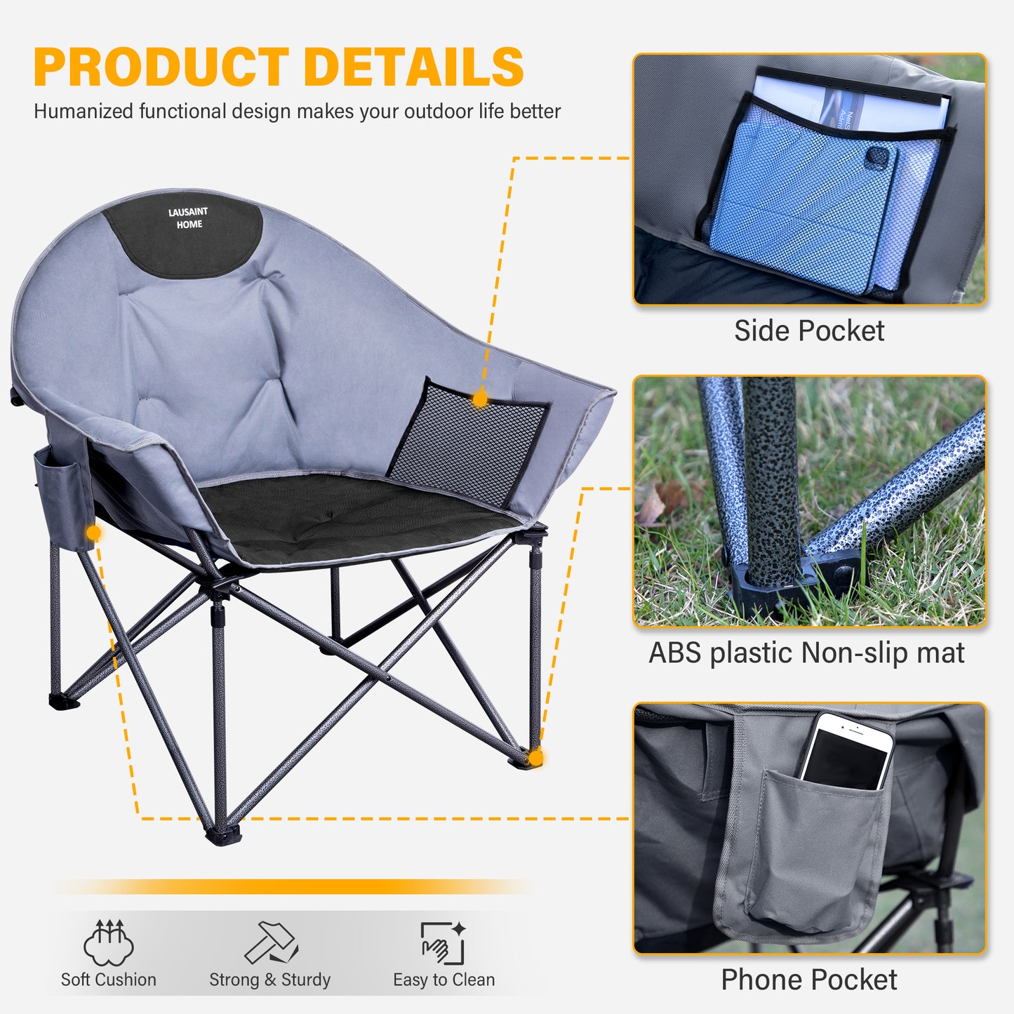 Folding Oversized Camping Chairs with Carrying Bag for Picnic Fishing, Max 400lbs(Blue grey)