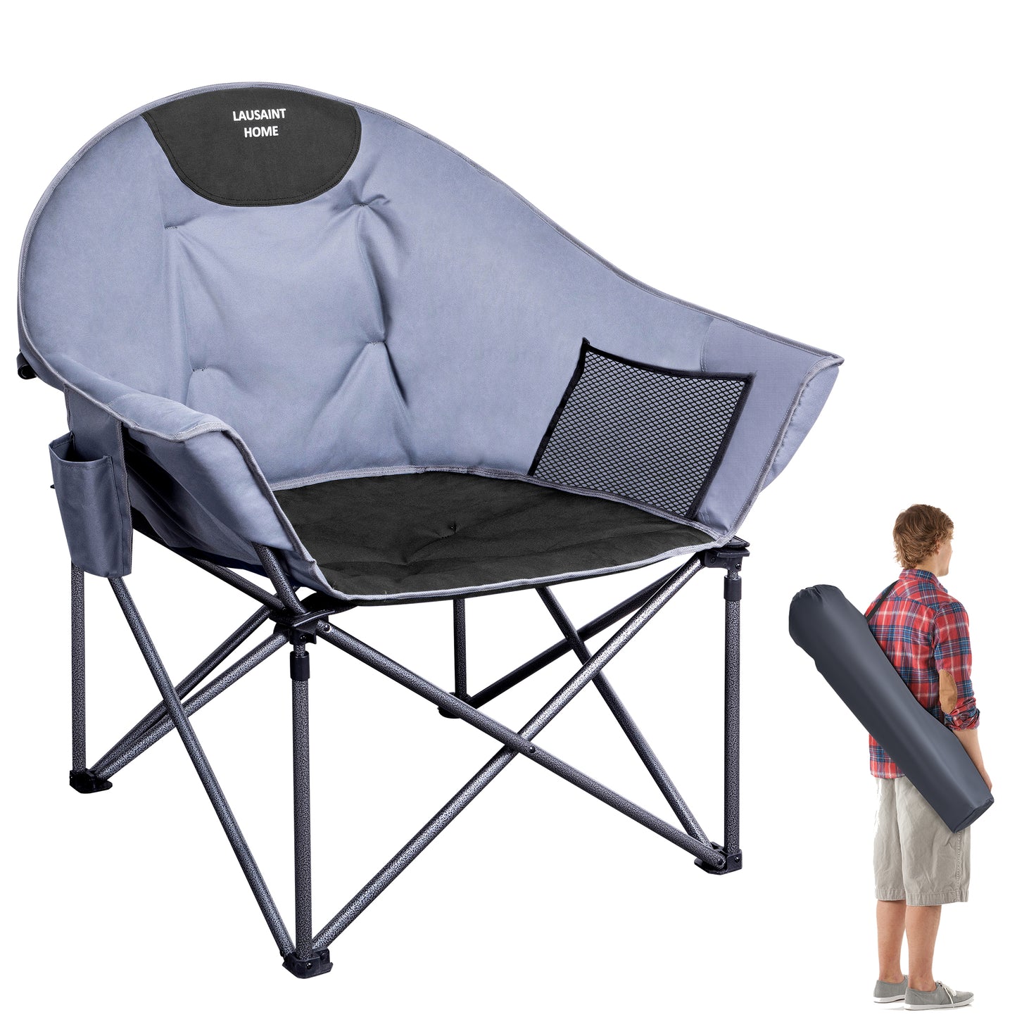 Folding Oversized Camping Chairs with Carrying Bag for Picnic Fishing, Max 400lbs(Blue grey)