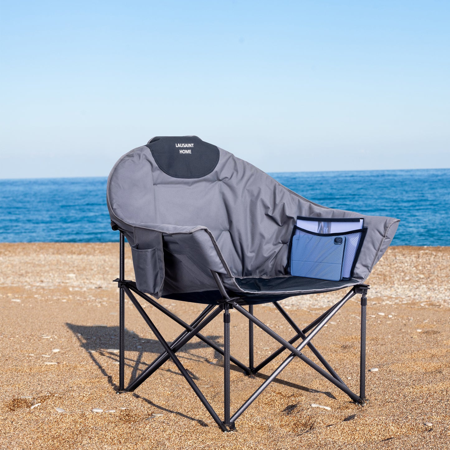 Folding Oversized Camping Chairs with Carrying Bag for Picnic Fishing, Max 400lbs(Blue grey)