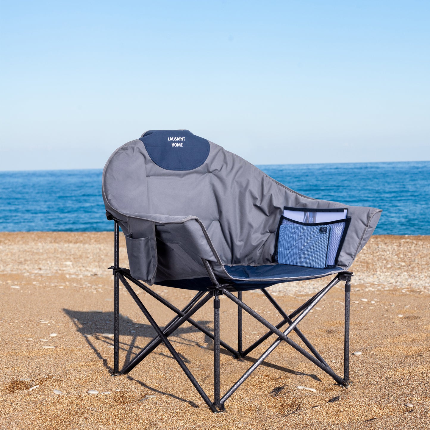 Folding Oversized Camping Chairs with Carrying Bag for Picnic Fishing, Max 400lbs(Blue grey)