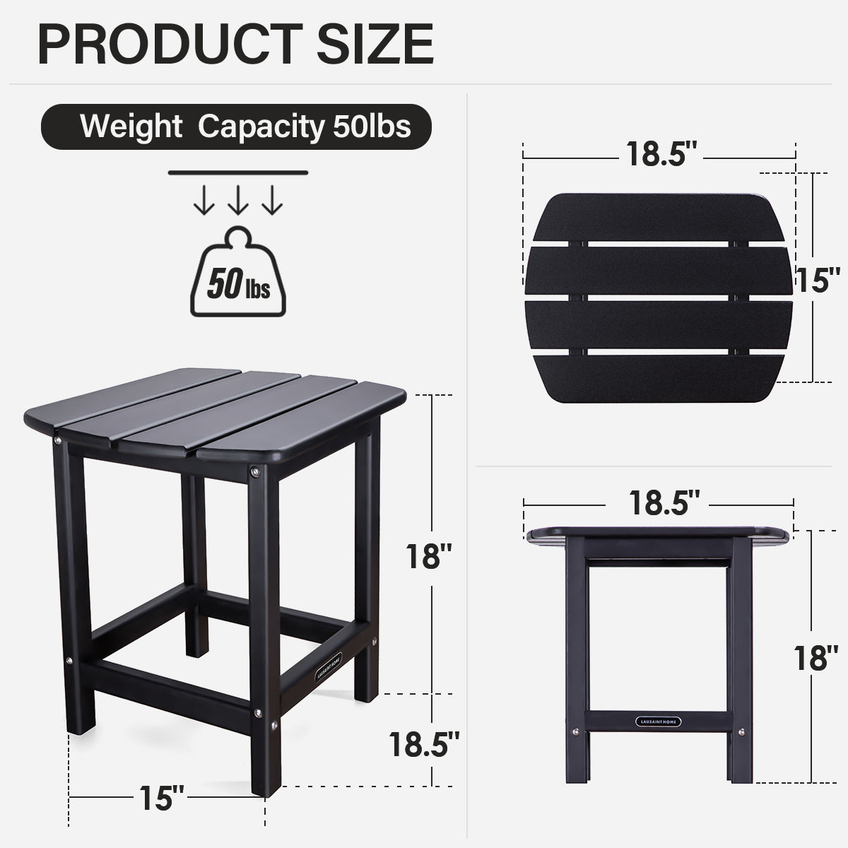 Outdoor Side Table, Weather Resistant Coffee End Table for Patio, Easy to Assemble (Rectangle - Black)
