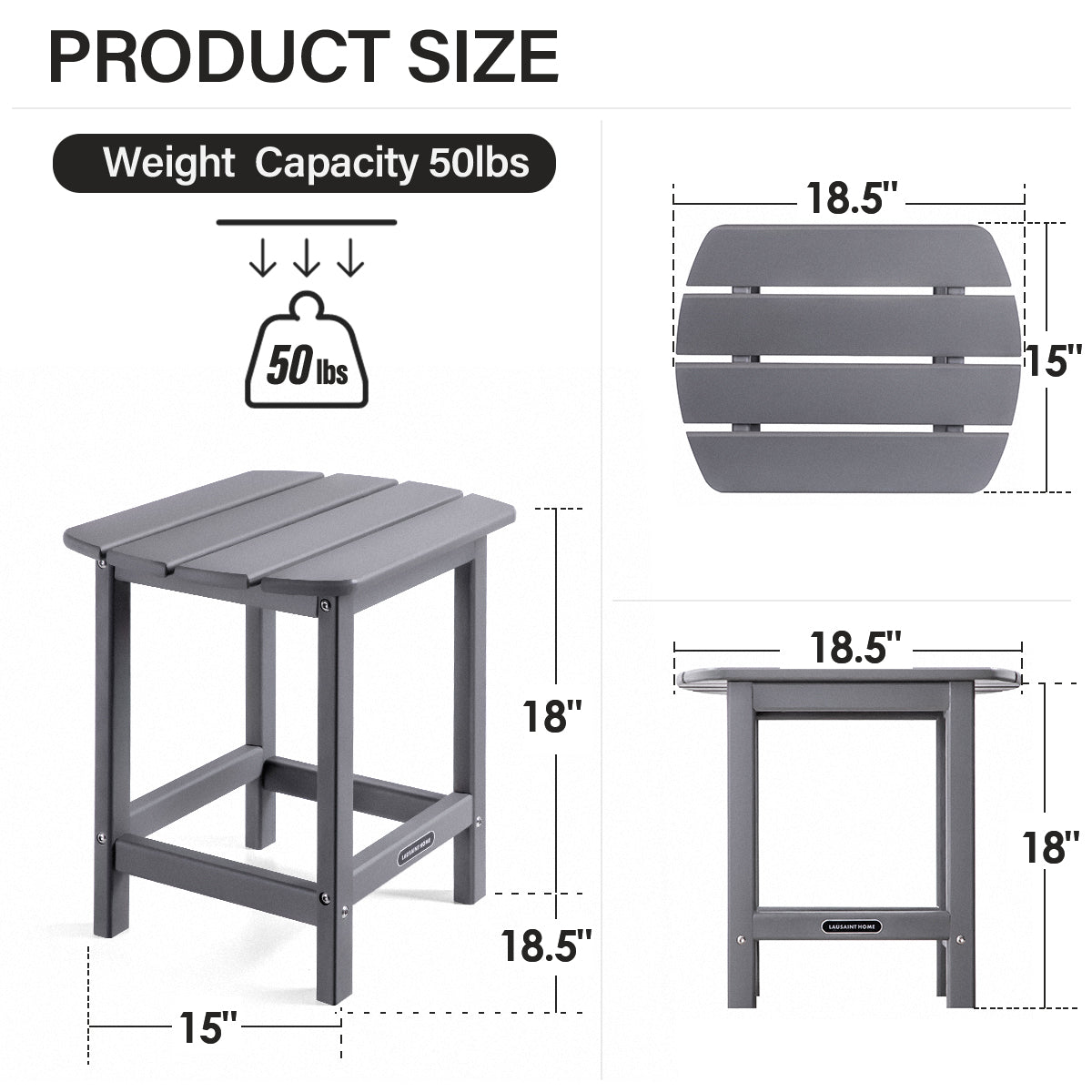 Outdoor Side Table, Weather Resistant Coffee End Table for Patio, Easy to Assemble (Rectangle - Grey)