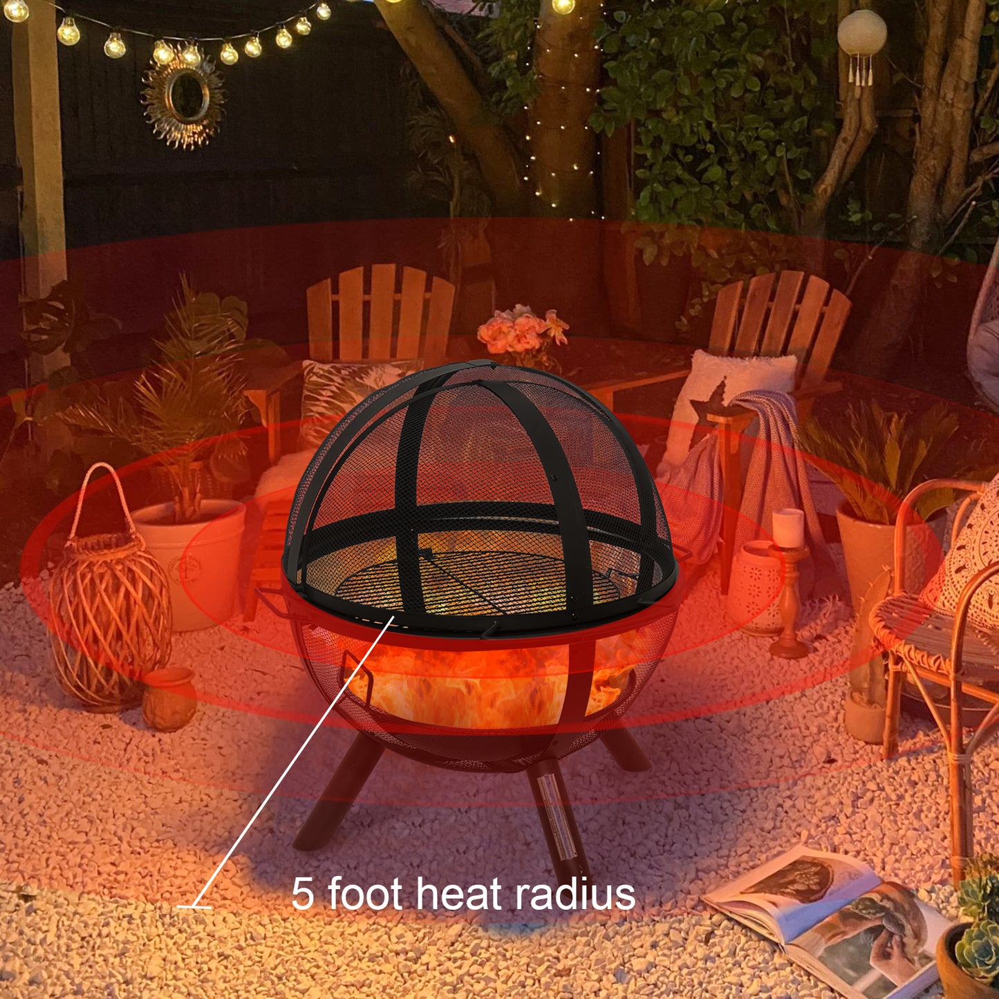 Fire pit ball with BBQ grill