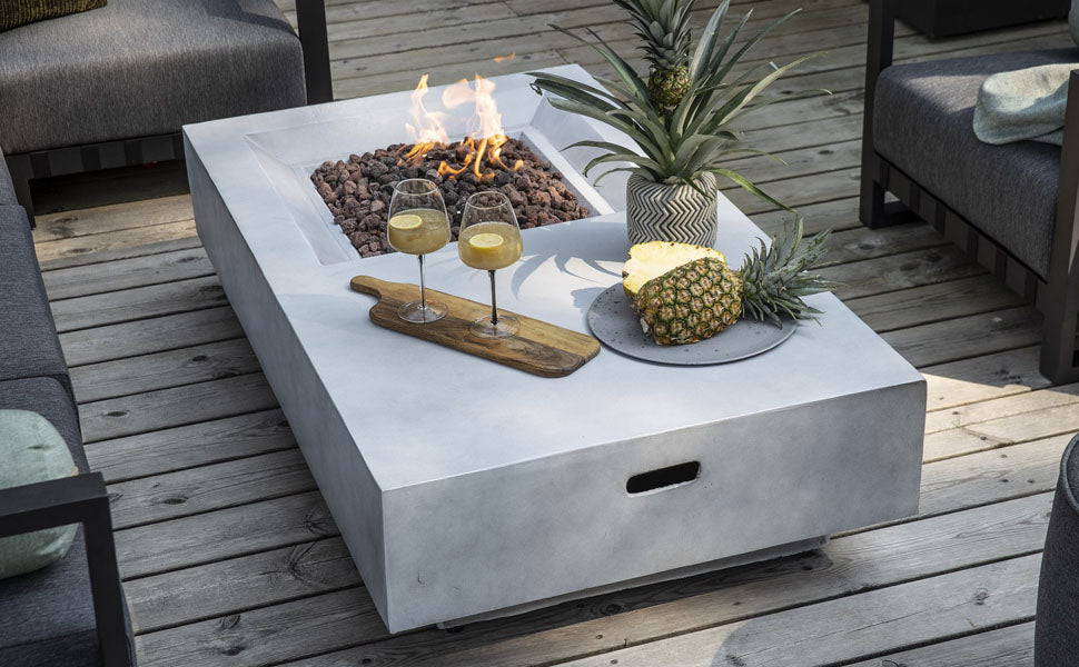 60'' Rectangular Concrete Propane/Natural Gas Fire Pit Table, 50000BTU