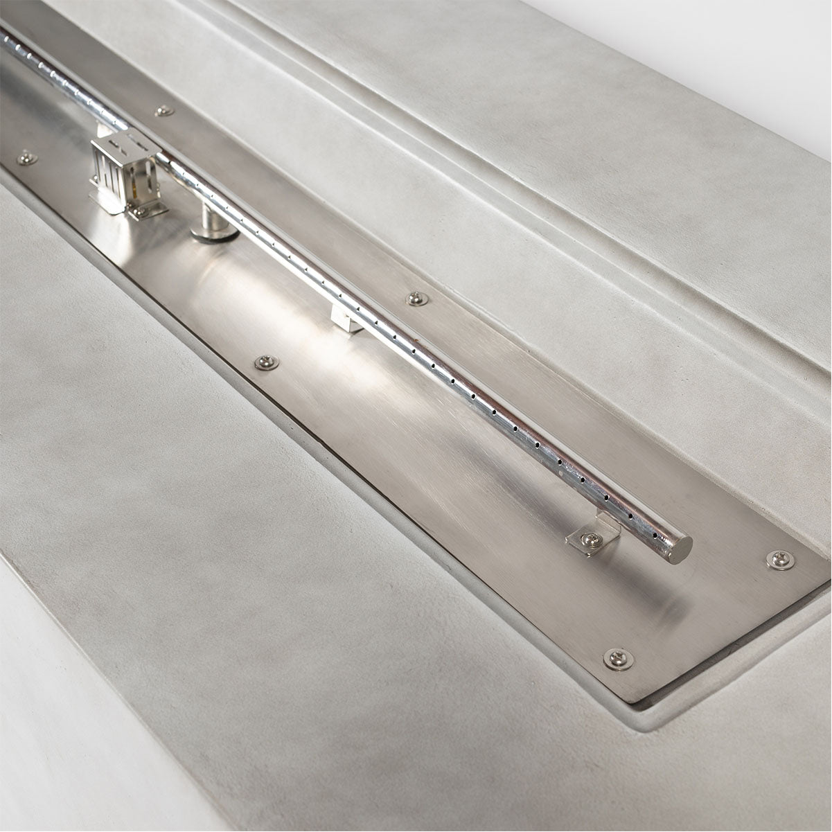 70"W Rectangular Concrete Propane Outdoor Fire Pit Table with Lid, Light Grey