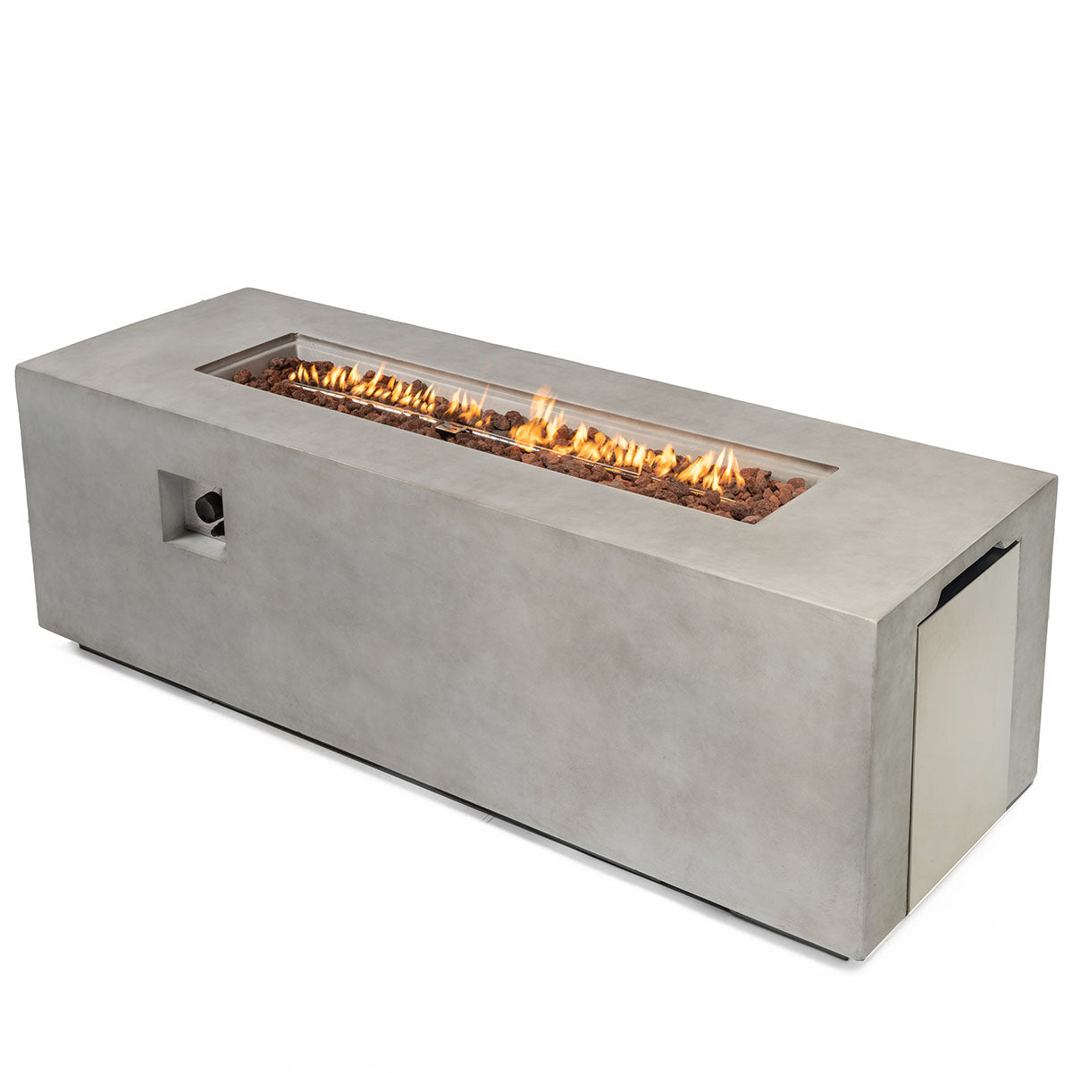 70"W Rectangular Concrete Propane Outdoor Fire Pit Table with Lid, Light Grey