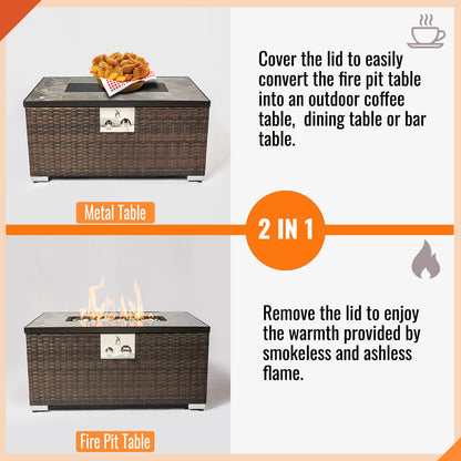 AJ Enjoy 32'' Rectangular Wicker Propane/Natural Gas Fire Pit Table, 3 Colors