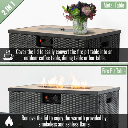 AJ Enjoy 32'' 2-Piece Rectangular Wicker Propane/Natural Gas Fire Pit Table Set, 3 Colors