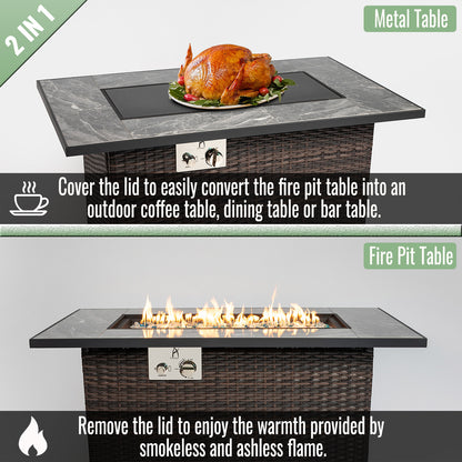 AJ Enjoy 44'' Rectangular Wicker Propane/Natural Gas Fire Pit Table with Glass Wind Guard