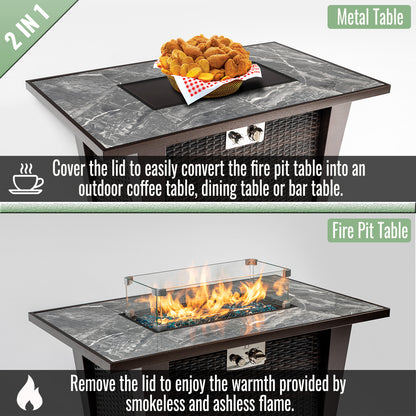 AJ Enjoy 42'' Rectangular Wicker Propane/Natural Gas Fire Pit Table with Glass Wind Guard