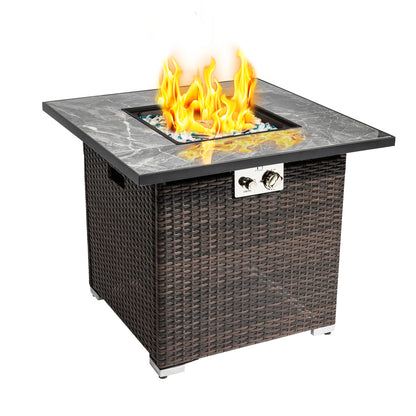 30in All-Weather Outdoor Wicker Fire Table with 50000 BTU and Ceramic Tabletop - Perfect for Backyard Gatherings with Hidden Tank Storage