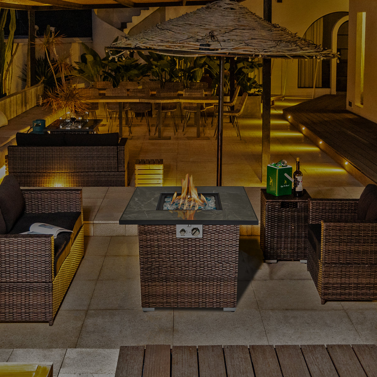 AJ Enjoy 30'' Square Wicker Propane/Natural Gas Fire Pit Table