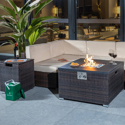 32'' Wicker Propane Fire Pit Table with Tank Cover 40,000BTU