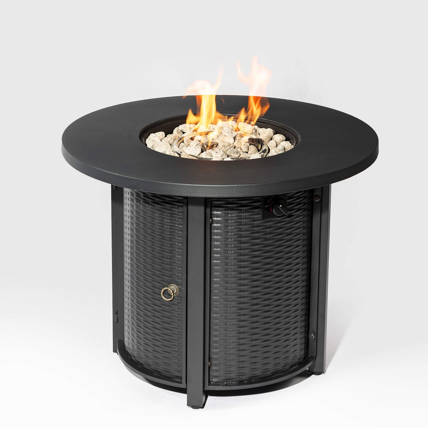 32 Inch Outdoor Round Wicker Propane/Natural Gas Fire Pit Table, 50,000 BTU Steel Gas FirePit with Steel Lid