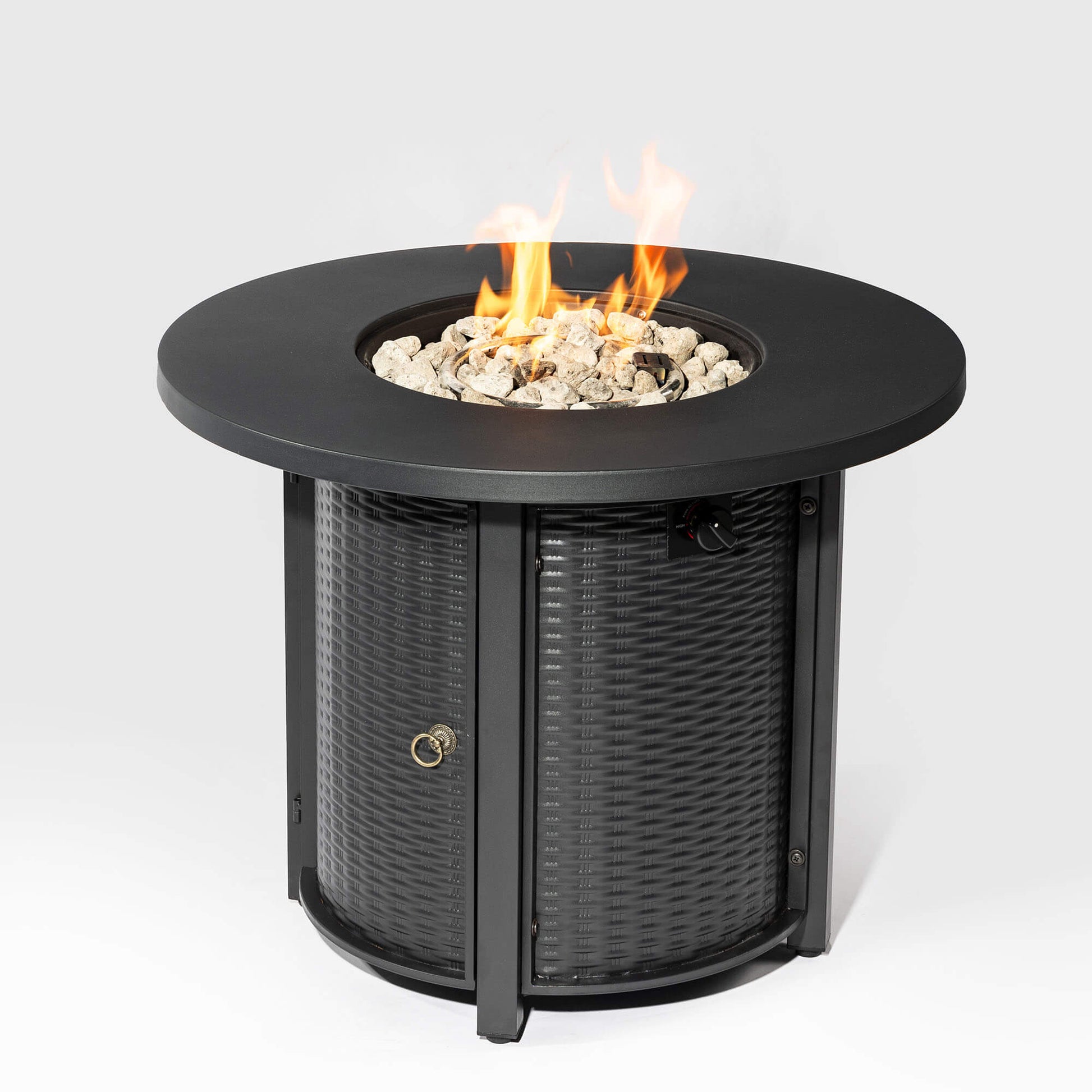 32 Inch Outdoor Round Wicker Propane/Natural Gas Fire Pit Table, 50,000 BTU Steel Gas FirePit with Steel Lid