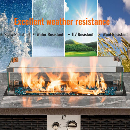 42'' Propane Fire Pit Table, Marble Tile Ceramic Tabletop with Glass Wind Guard