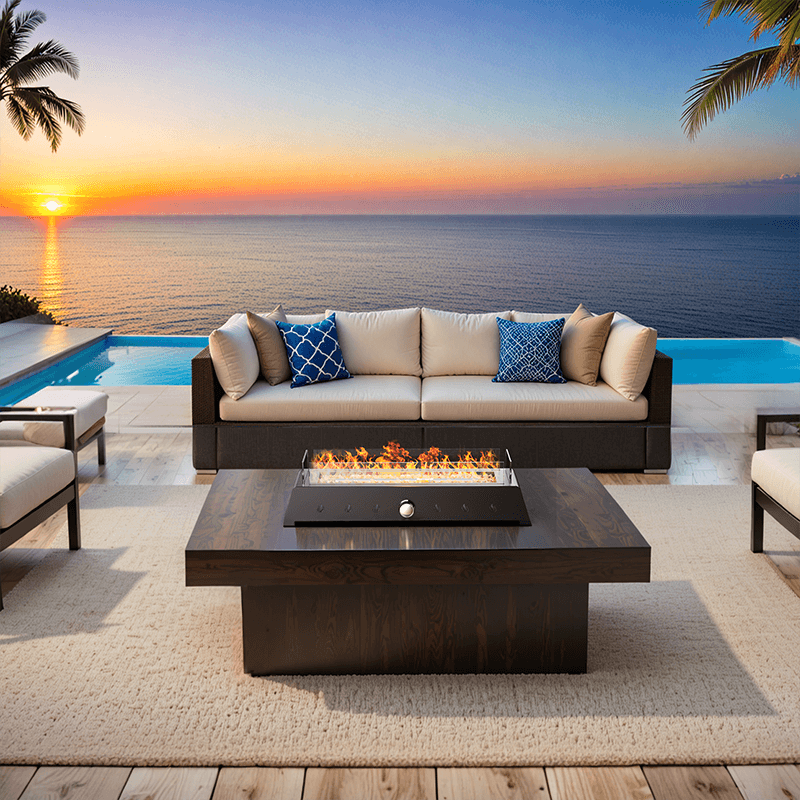 28'' Tabletop Fire Pit, 40,000 BTU Propane/Natural Gas Fire Pit with Bottom Air Intake and Umbrella Hole, Outdoor Portable Fireplace
