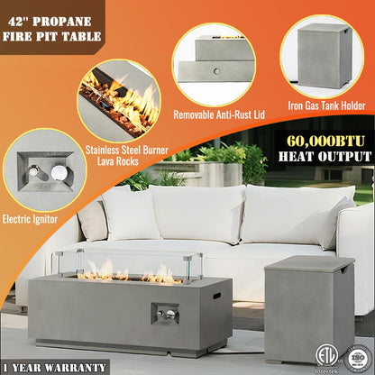 AJ Enjoy 42'' 2-Piece Rectangular Steel Propane/Natural Gas Fire Pit Table Set