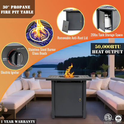 AJ Enjoy 30'' Square Propane/Natural Gas Fire Pit Table, Black