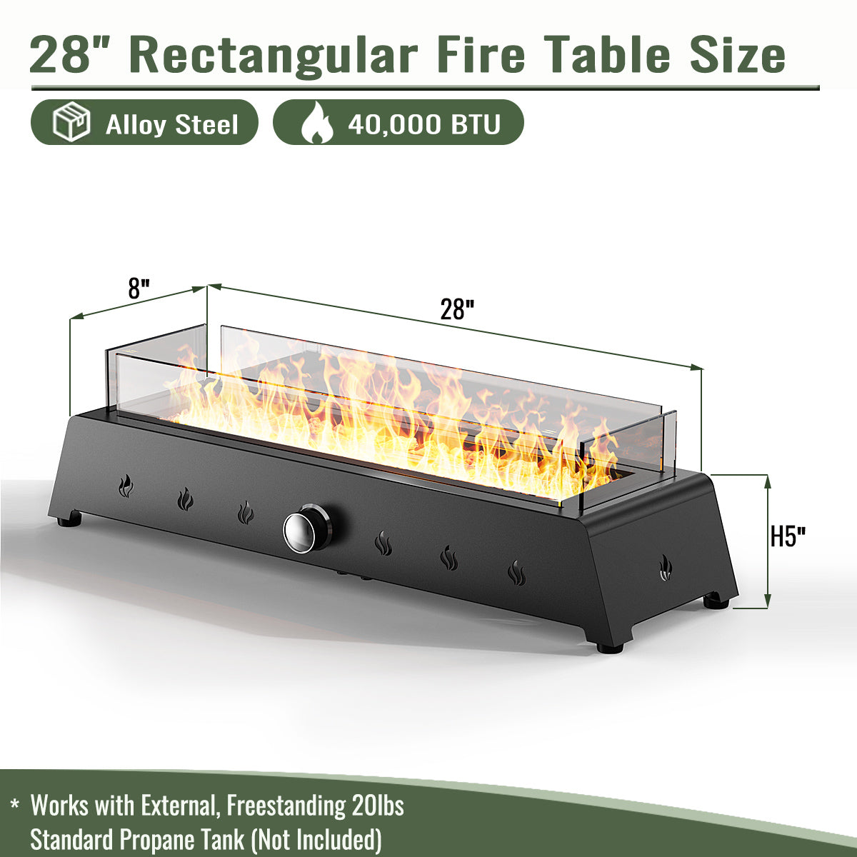 AJ Enjoy 28'' Rectangular Propane Gas Tabletop Fire Pit