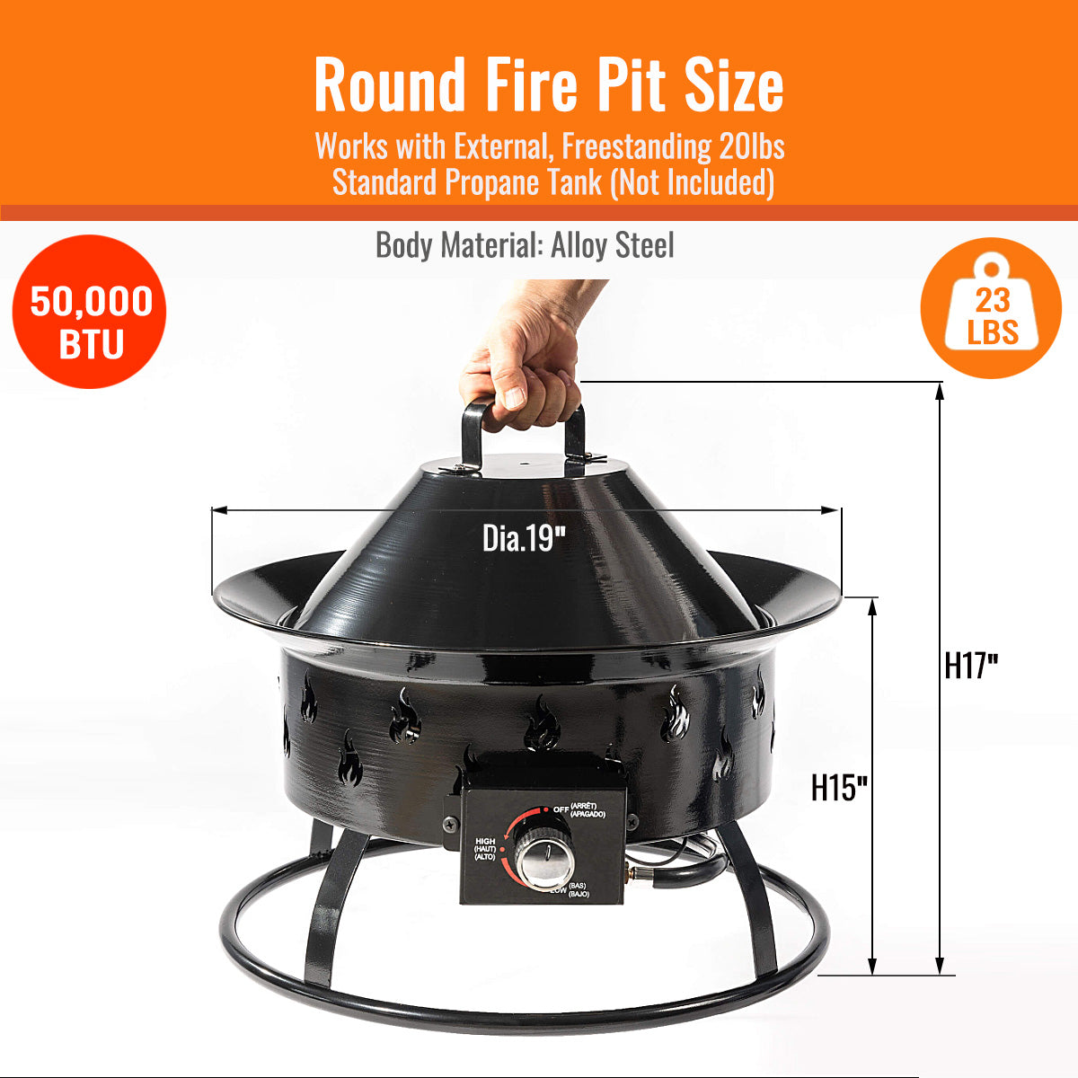AJ Enjoy 19'' Round Propane Camping Fire Pit