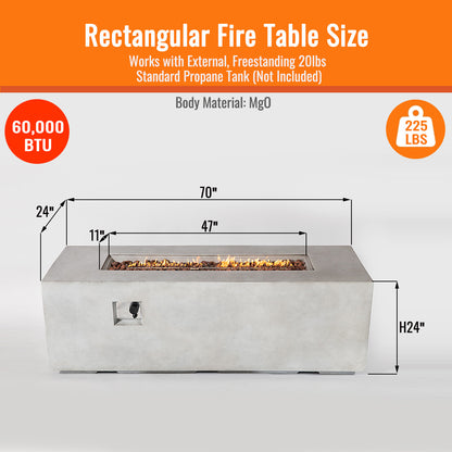 AJ Enjoy 70'' Rectangular Concrete Propane/Natural Gas Fire Pit Table
