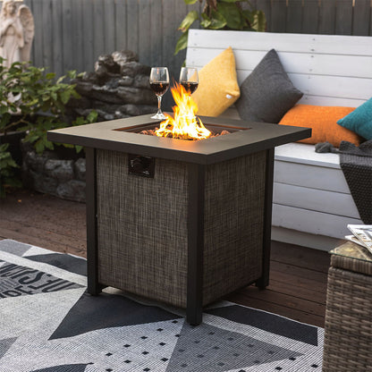 Outdoor Gas FirePit Table 28 Inch Propane Fire Pit Table 50,000 BTU with Free Lava Rock and Tabletop Lid, Square Outdoor Table for Patio and Garden