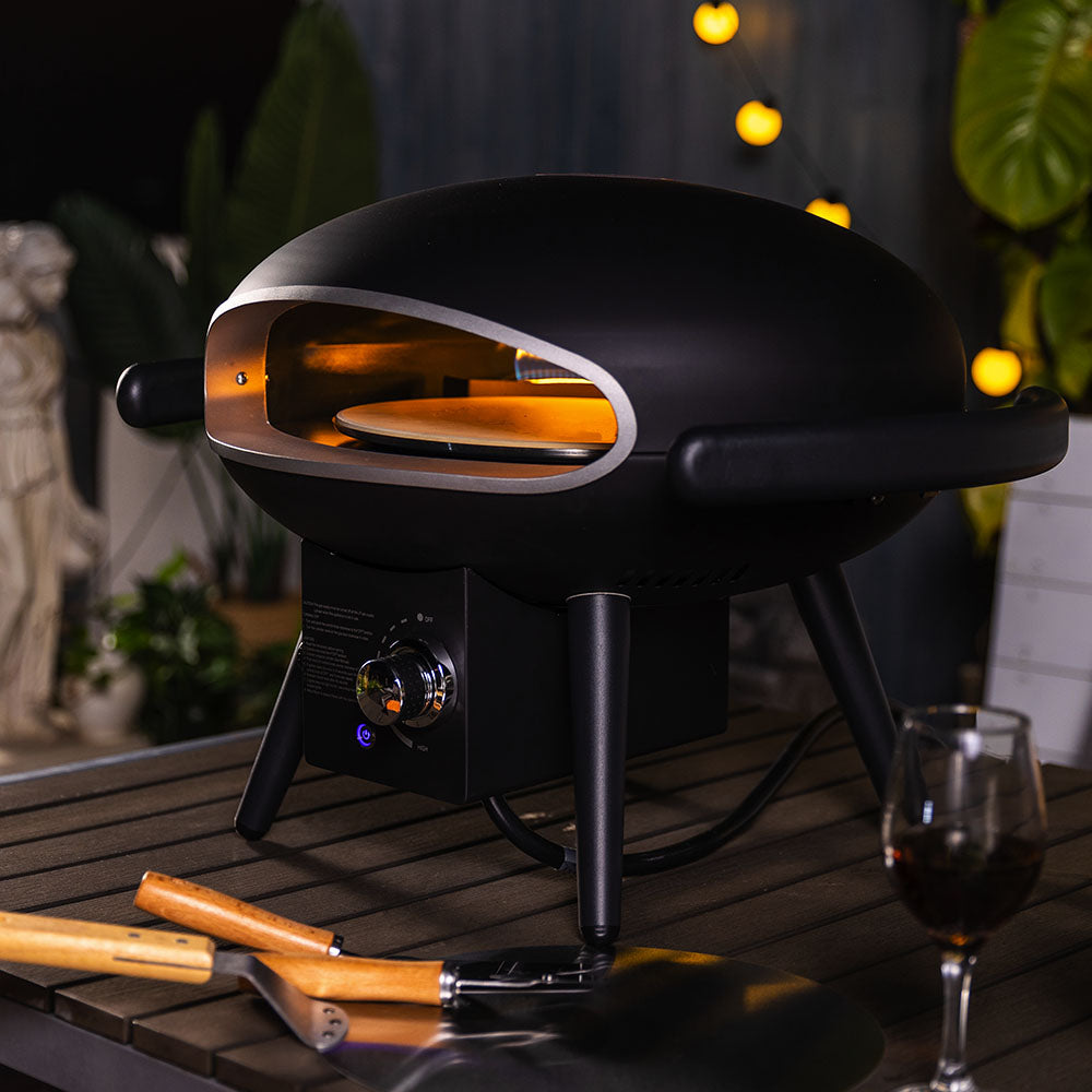 12"  Black Warrior Outdoor Gas Pizza Oven with Automatic Rotating Pizza Stone - Portable Propane Pizza Ovens for Outside - Professional Pizza Grilling Stove for Outdoor Kitchen